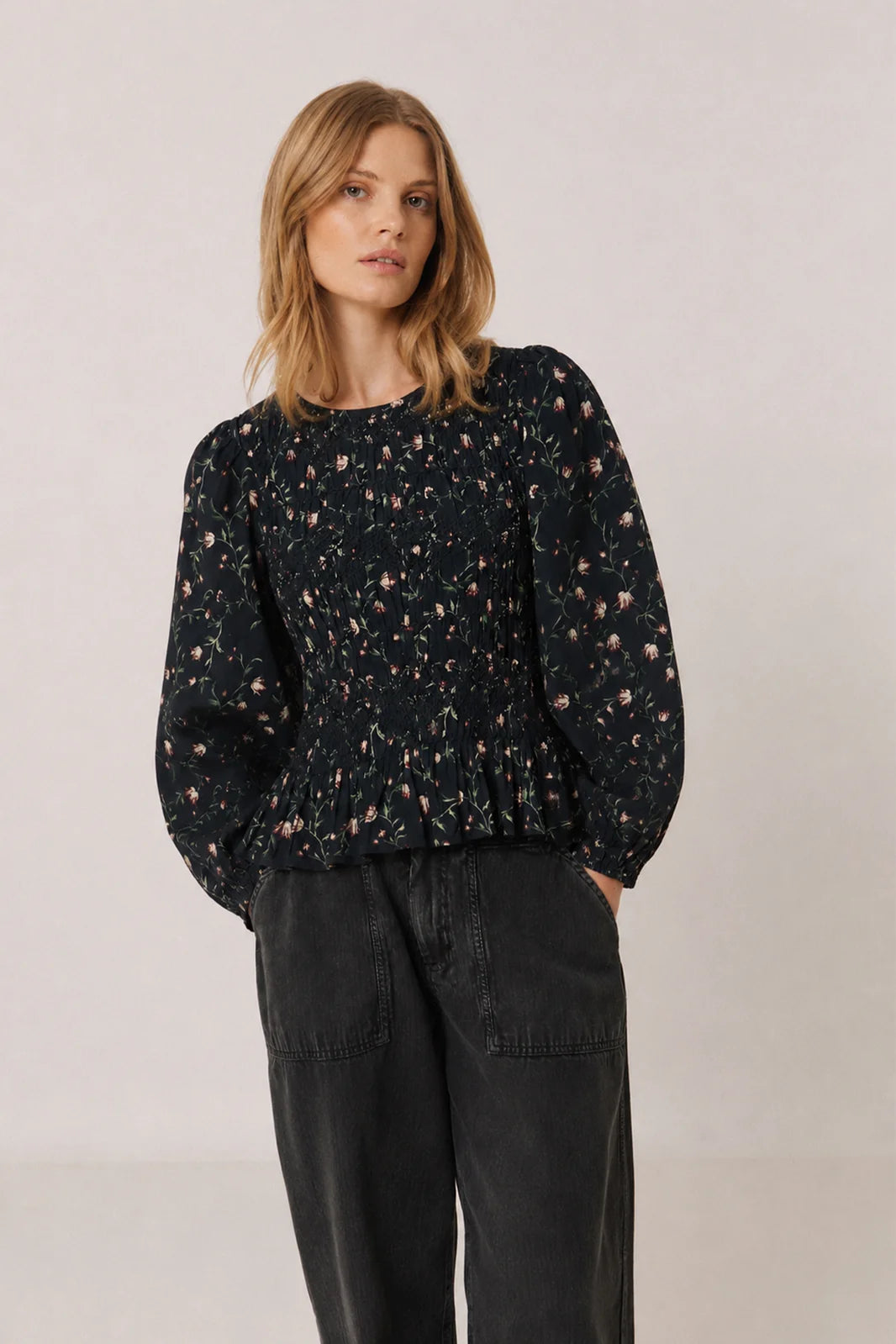 Indi & Cold Floral Print Smocked Blouse
