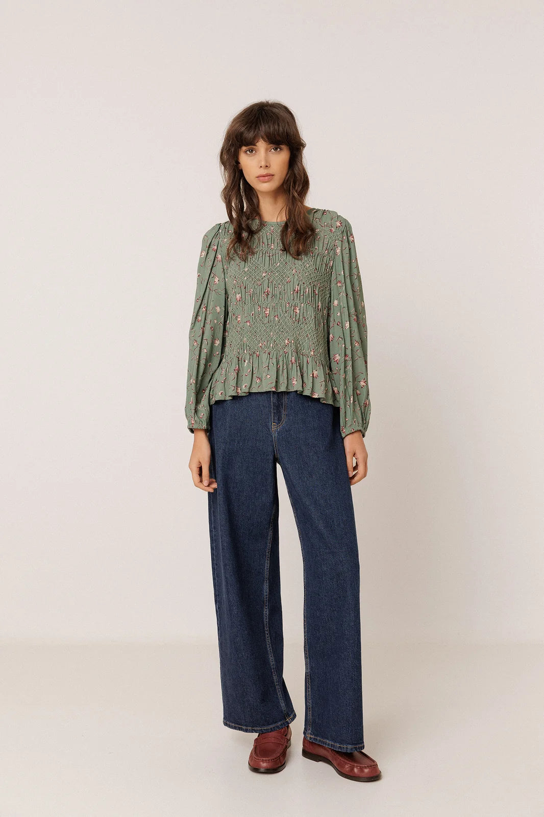 Indi & Cold Floral Print Smocked Blouse