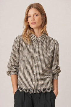 Indi & Cold Plaid Embroidered Hem Blouse