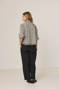 Indi & Cold Plaid Embroidered Hem Blouse