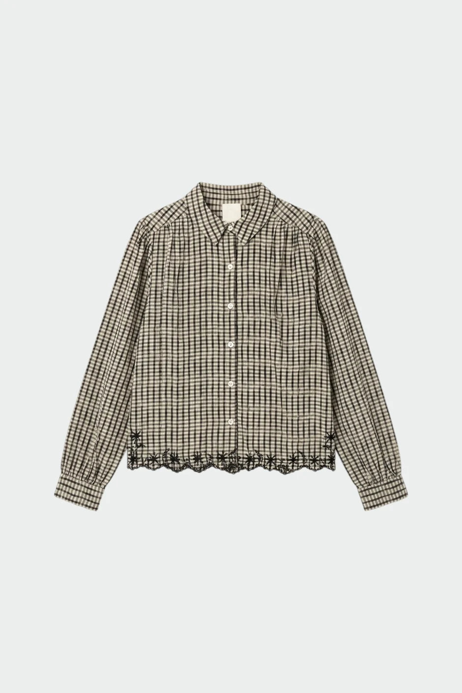 Indi & Cold Plaid Embroidered Hem Blouse