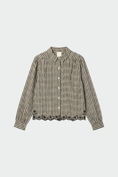 Indi & Cold Plaid Embroidered Hem Blouse