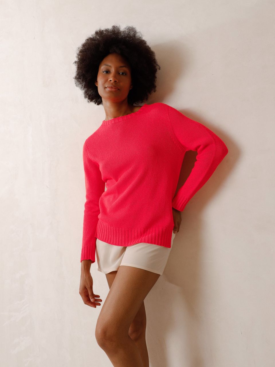 Indi & Cold Long Sleeve Cotton Linen Sweater
