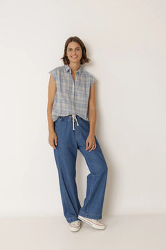 Indi & Cold Frayed Cotton Sleeveless Blouse