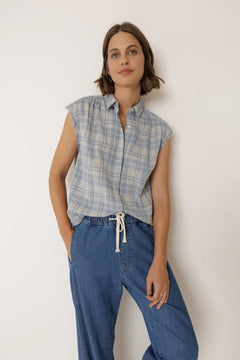 Indi & Cold Frayed Cotton Sleeveless Blouse