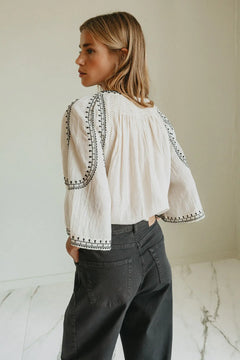 Indi & Cold Bell Sleeve Embroidered Blouse