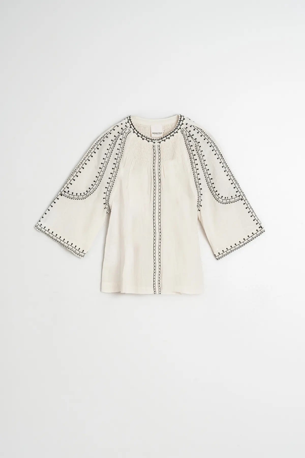 Indi & Cold Bell Sleeve Embroidered Blouse