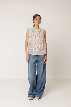 Indi & Cold Oversize Cotton Print Sleeveless Blouse