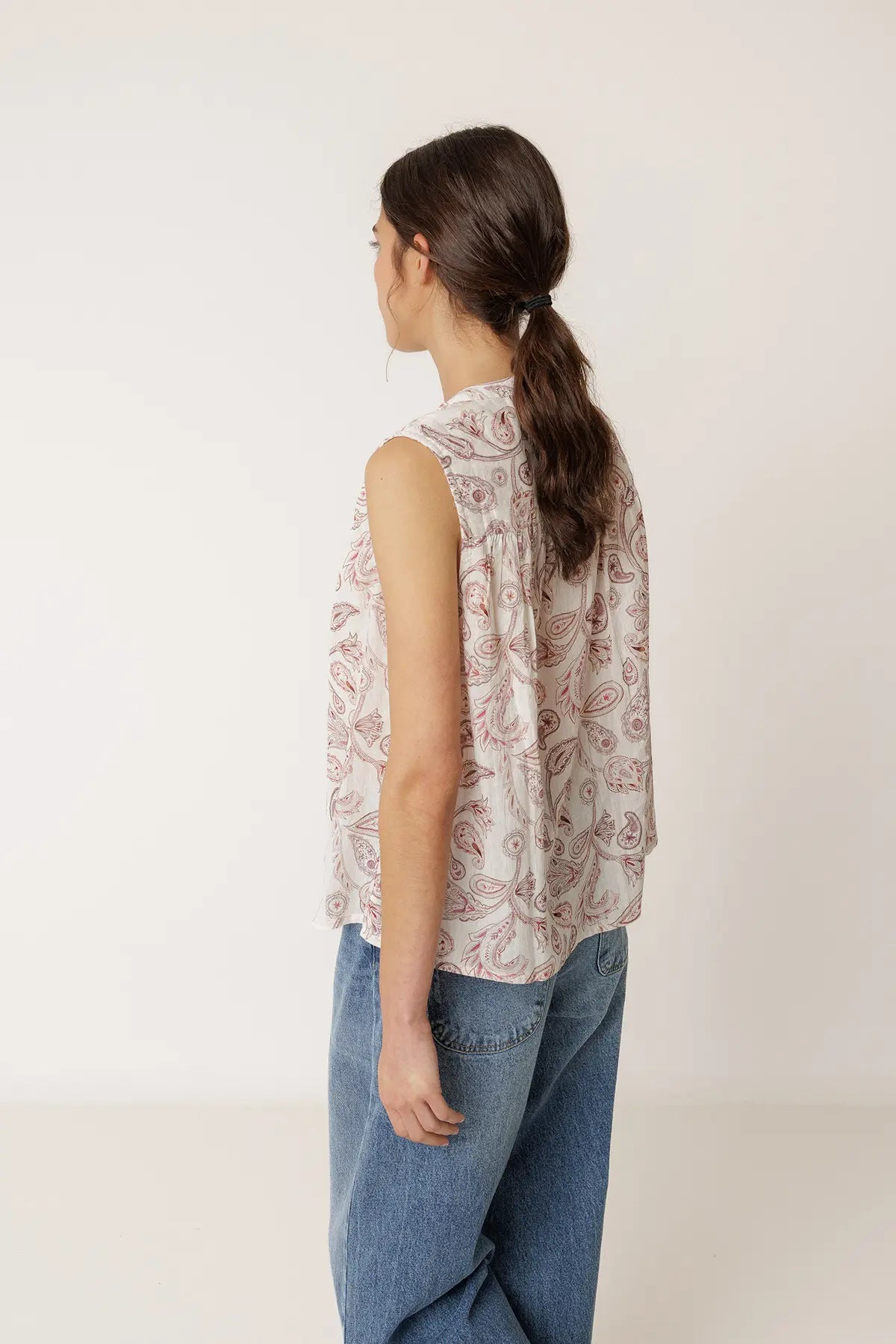 Indi & Cold Oversize Cotton Print Sleeveless Blouse