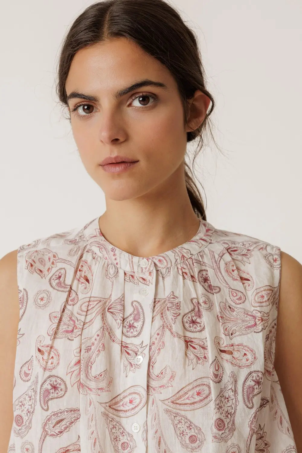 Indi & Cold Oversize Cotton Print Sleeveless Blouse