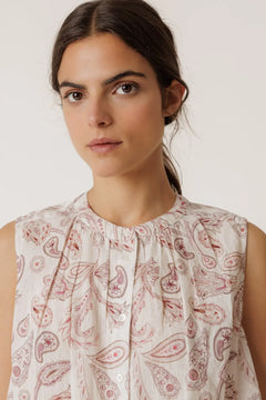 Indi & Cold Oversize Cotton Print Sleeveless Blouse