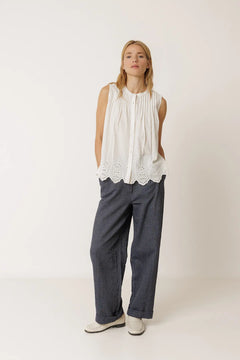 Indi & Cold Pintuck Embroidered T-Shirt