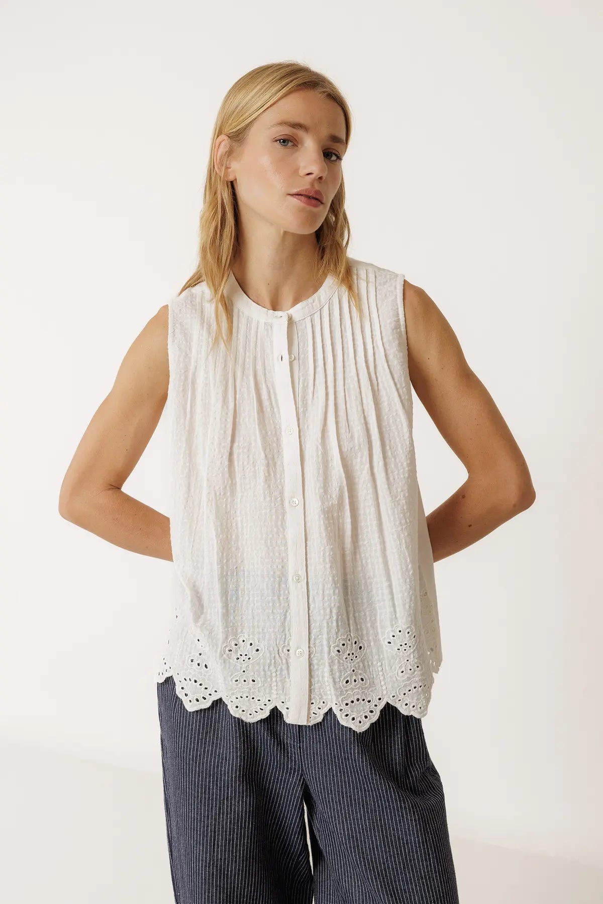 Indi & Cold Pintuck Embroidered T-Shirt
