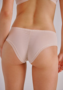Blush Lace Trim Microfibre  Seamless Hipster on model rear view